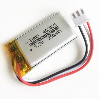 

3.7V 250mAh JST XHR 2.54mm 3pin connector 402035 Lithium Polymer LiPo Rechargeable battery for GPS Mp3 GPS bluetooth smart watch