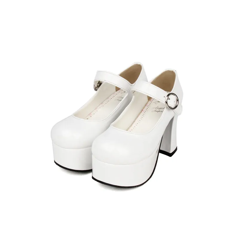 Обувь в японском стиле «Лолита»; туфли-лодочки mary jane на массивном высоком каблуке 7,5 см и толстой платформе