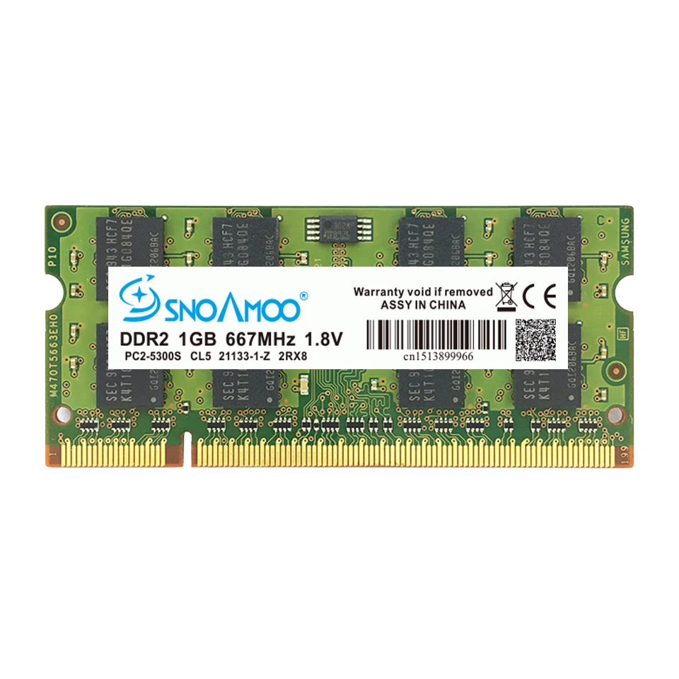 SNOAMOO DDR2 1GB 2GB 667MHz Laptop RAMs PC2-5300S 800MHz PC2-6400S 200Pin CL5 CL6 1.8V 2Rx8 SO-DIMM Computer Memory Warranty