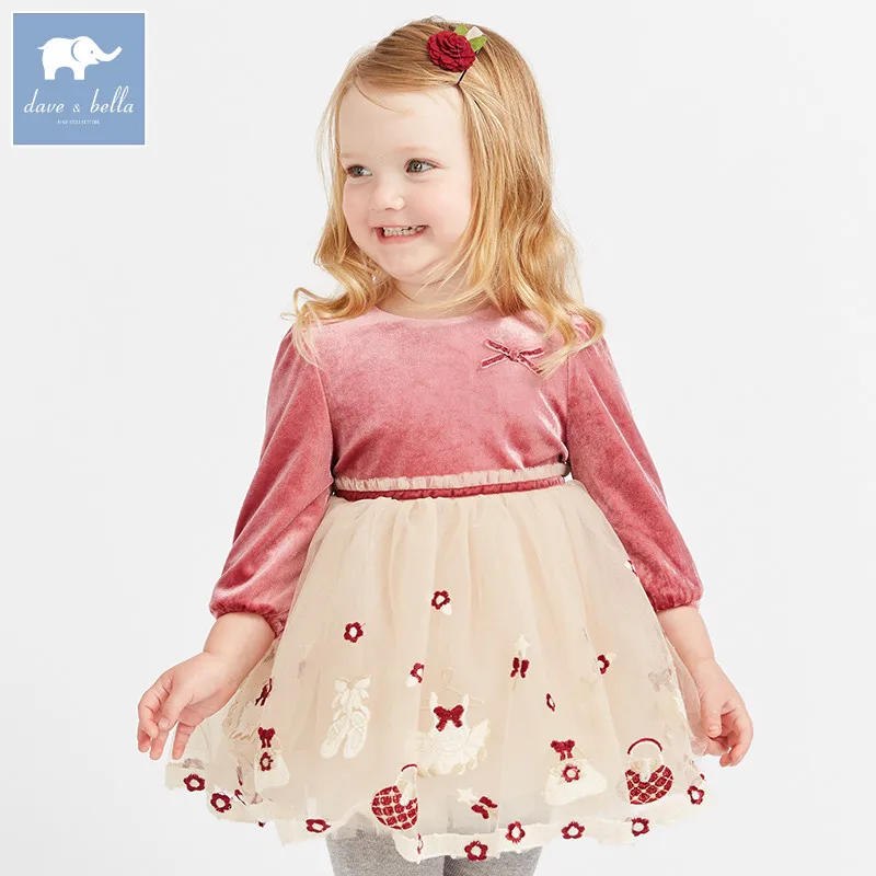 DB8890 dave bella/осеннее платье принцессы для маленьких девочек; бальное платье для девочек; Детские вечерние платья; одежда для свадьбы; сетчатая одежда для малышей