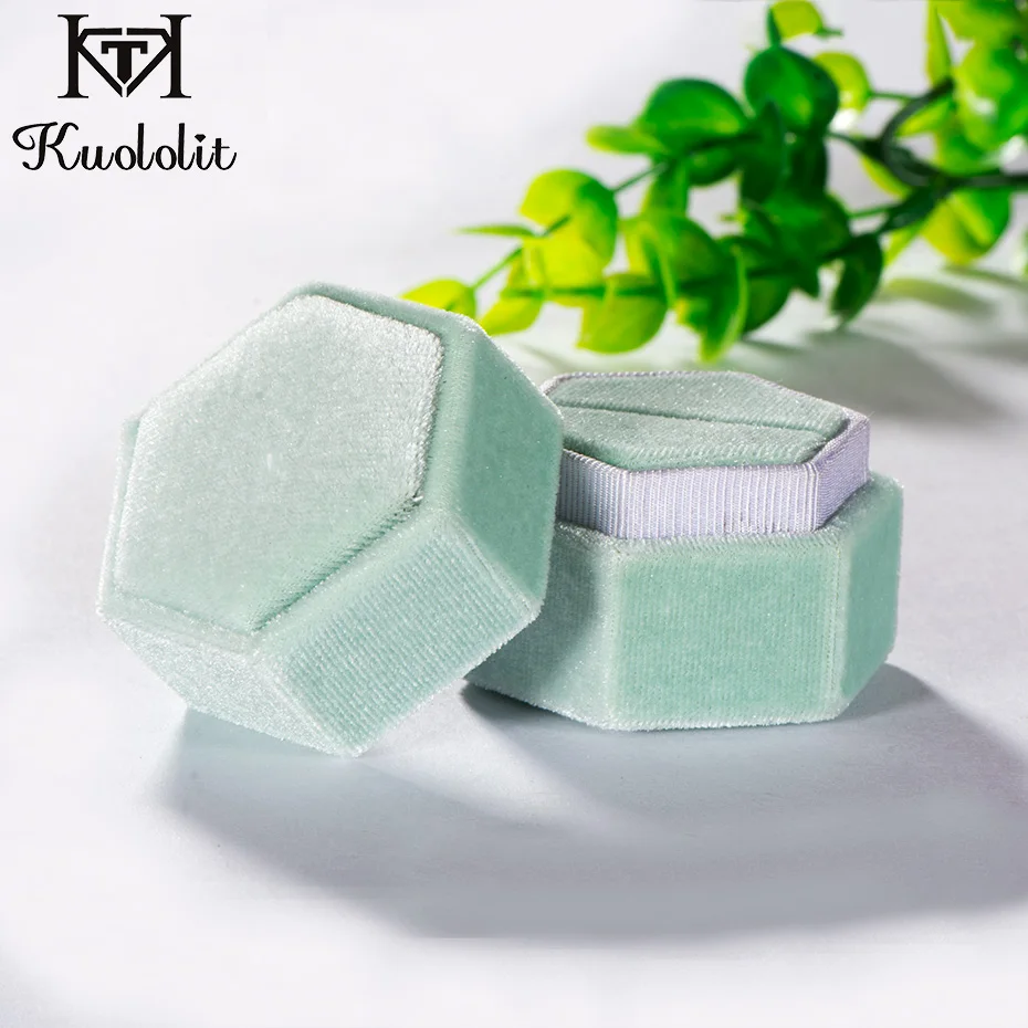 

Kuololit Green Velvet Hexagon Ring box for Women Handmade Ring Jewelry Box for Wedding Engagement Bridal Gift Packaging Display