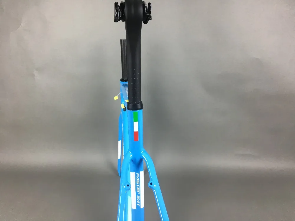 Discount light blue 2019 TAIWAN FASTERWAY classic carbon road frameset UD weaves carbon bike frame:Frameset+Seatpost+Fork+Clamp+Headset 10