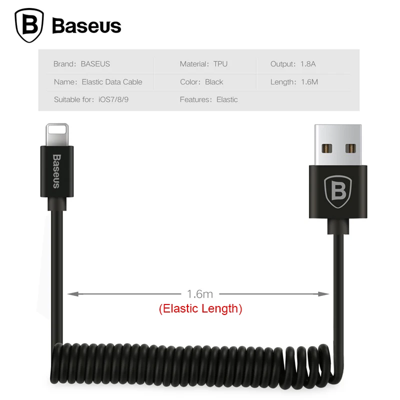 Выдвижной пружинный USB кабель Baseus для iPhone X XS Max XR 8 7 6 Plus 5 5S SE кабель для зарядки и зарядки