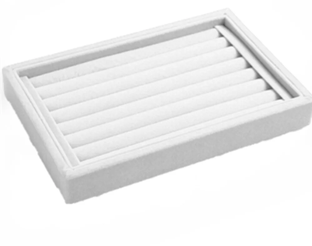 

Velvet 7 Slots Ring Earrings Trays Showcase Display Jewelry Organizer (White)