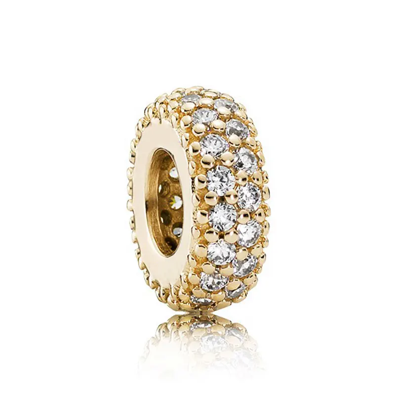 

Authentic 925 Sterling Silver Bead Charm Gold Color Pave Inspiration Spacer Crystal Bead Fit Pandora Bracelet Bangle DIY Jewelry