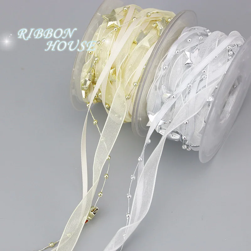 

（5meters/rolll）Pentagram plastic connecting beads ribbons Flower gift wrapping Christmas tree snow gauze ribbons