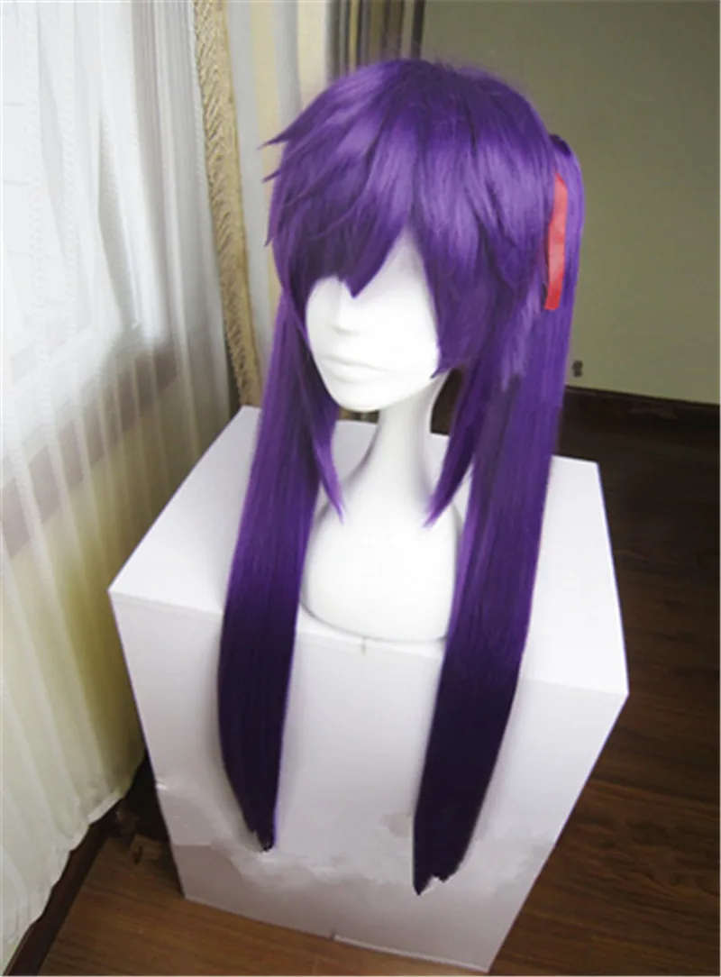 

New arrival 80CM SCHOOL-LIVE! Anime hair Ebisuzawa Kurumi Wig Long Straight Purple Cosplay Wig+Double Ponytail Wigs
