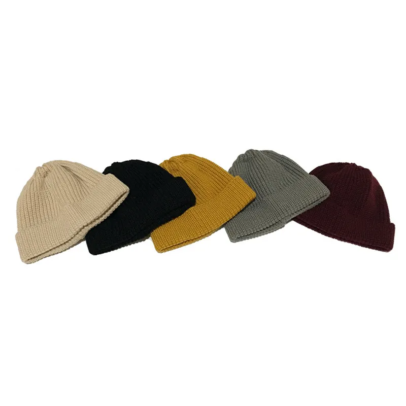 Хлопковые вязаные шапки унисекс, зимние, весенние, женские, мужские, в стиле хип-хоп, одноцветные, вязаные, теплые шапки Skullies, запонки, шапочки, 5 цветов