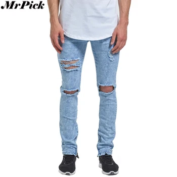 

2017 New Men Ankle Zipper Skinny Jeans Ripped Distressed Destroyed Fashion Casual Designer Brand Urban Jeans