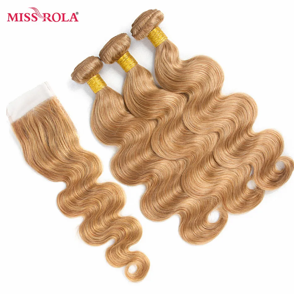 Miss Rola Hair Pre-colord Malaysian Body Wave Hair Weaving 3 Bundles With Closure #27 Color 100% Human Non-Remy Hair Extensions Miss Rola Hair Pre-colord Malaysian Body Wave Hair Weaving 3 Bundles With Closure #27 Color 100% Human Non-Remy Hair Extensions
