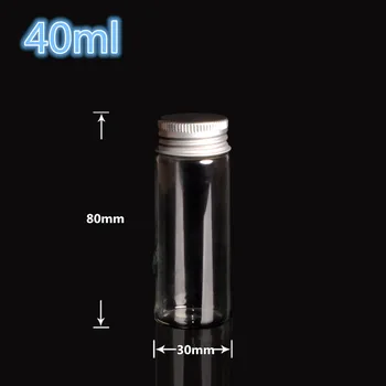 

30*80mm 40ml Mini Clear Glass Bottles With Aluminum Cap Tiny Glass Vials Jars essential oil bottle Free Shipping 50pcs