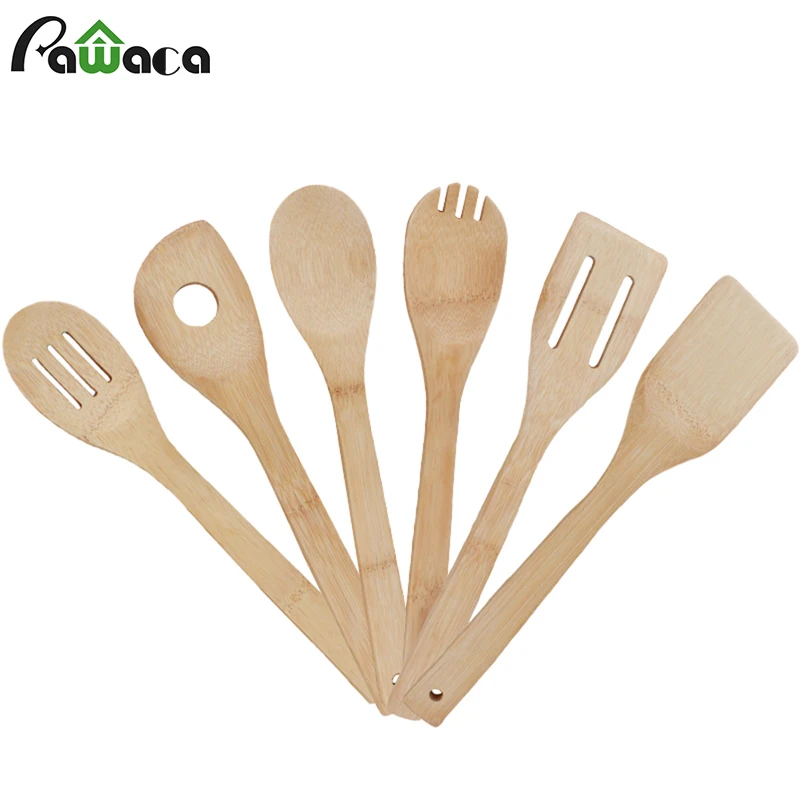 

6pcs/set Natural Bamboo Kitchen Cooking Tools Cooking Spoons Scoop Spatula Spoons for Nonstick Pots & Pans Cookware Utensils