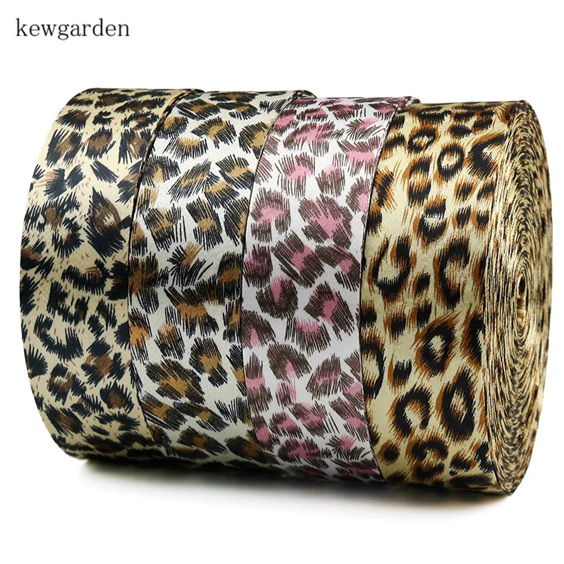 Kewgarden леопардовая ткань многослойные тканевые ленты 40 мм 25 мм 10 мм DIY брошь бант для волос атласная лента вручную изготовленная Лента Riband 10 метров