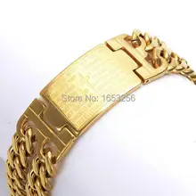 Золото чистый Нержавеющая сталь двойной Снаряженная Цепь браслет Для мужчин испанская крест ID браслет 22 мм 8.66''