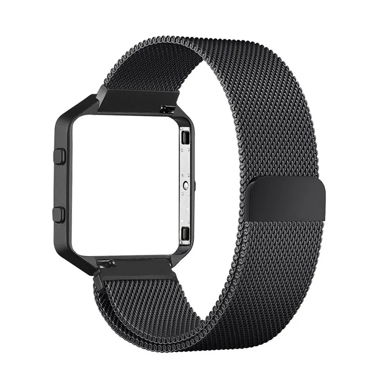 Миланские петлевые часы на магнитном ремешке для Fitbit Blaze, умные часы, сетчатый ремешок из нержавеющей стали, браслет, браслет с рамкой - Цвет ремешка: Black with frame