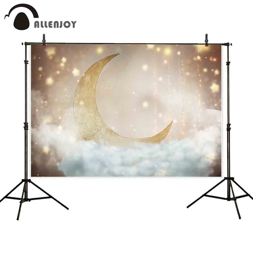 

Allenjoy photophone photography backdrop gold moon sky stars cloud new born baby shower background photocall photo shoot studio