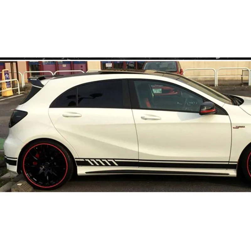 

220*11.5CM 2PCS Universal Black Car Racing Body Side Stripe Skirt Roof Hood Decal Sticker For All Cars Vinyl Bumper Decal