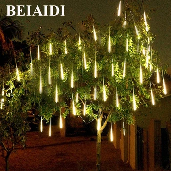 

BEIAIDI 50cm Meteor Shower Rain Lights String 8 Tube Falling Rain Drop Light Outdoor Christmas Wedding Garden Tree Decor Light