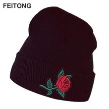 Женские зимние шапки, теплые шапки с вышивкой розы, лыжная шапка, оплетенная Кепка, gorros mujer invierno# EW