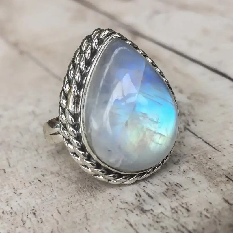 

1PC Boho Jewelry Silver Natural Marquise White Opal Personalized Ring 0011