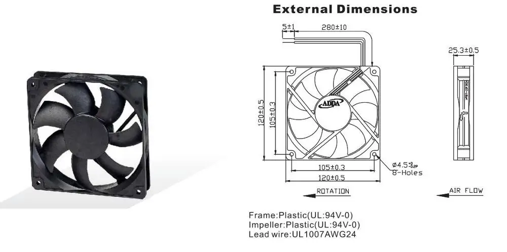 ADDA AD1212HB-A76GL DC12V 0.37A 120*120*25 мм 12 см компьютер Вентилятор охлаждения