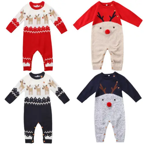 

Christmas Baby Romper Cute Newborn Baby Boy Girl Deer Wool Knitting Romper Long Sleeve Jumpsuit Outfits