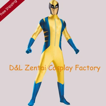 

Free Shipping DHL Sexy Adult Superhero Classical X-men Costume Halloween Costume Yellow Lycra Spandex Bodysuit Costume SH1221