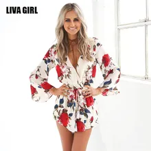 liva girl summer sexy deeply V-neck tight camisole women neckerchief jumpsuits women Printing playsuits