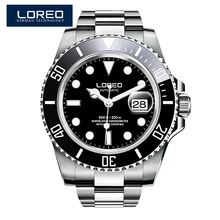 LOREO Austrian diamond automatic mechanical men luxury brand diver Black Dial Rotatable Bezel Luminous Men Stainless Steel Watch