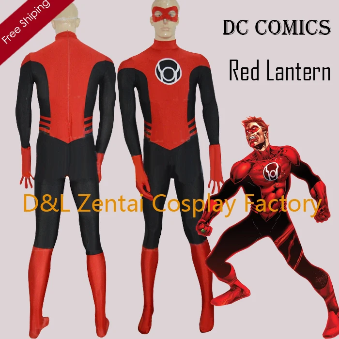 Free Shipping DHL Red Lantern Corps DC Comics Mens Superhero Costume Halloween Party Cosplay Black