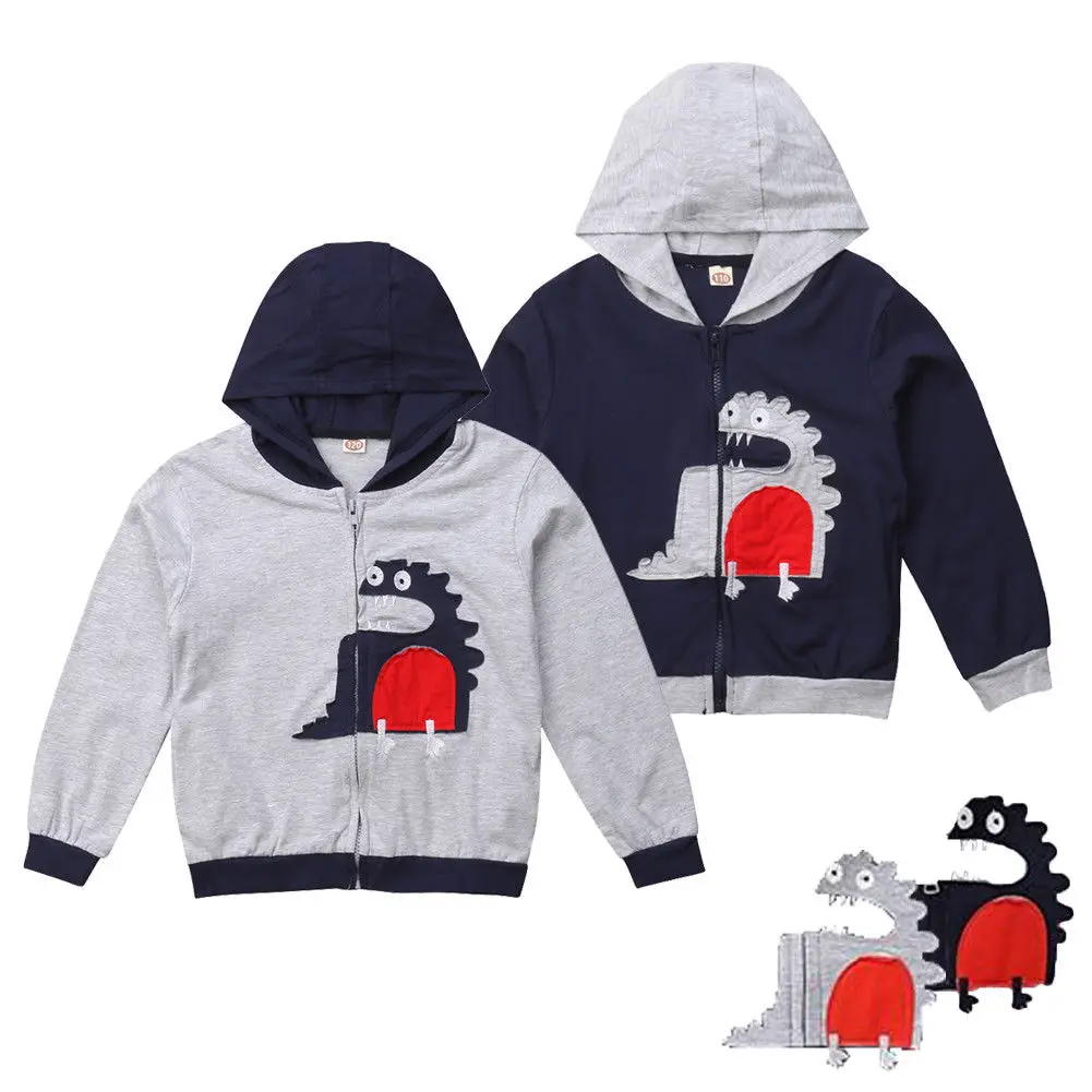 Kids Boy Dinosaur Hoodie Top Child Cartoon Sweater Windproof Hooded