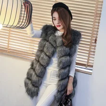 Women s faux fox fur vest coat medium long 2015 female fox fur vest outerwear BIG