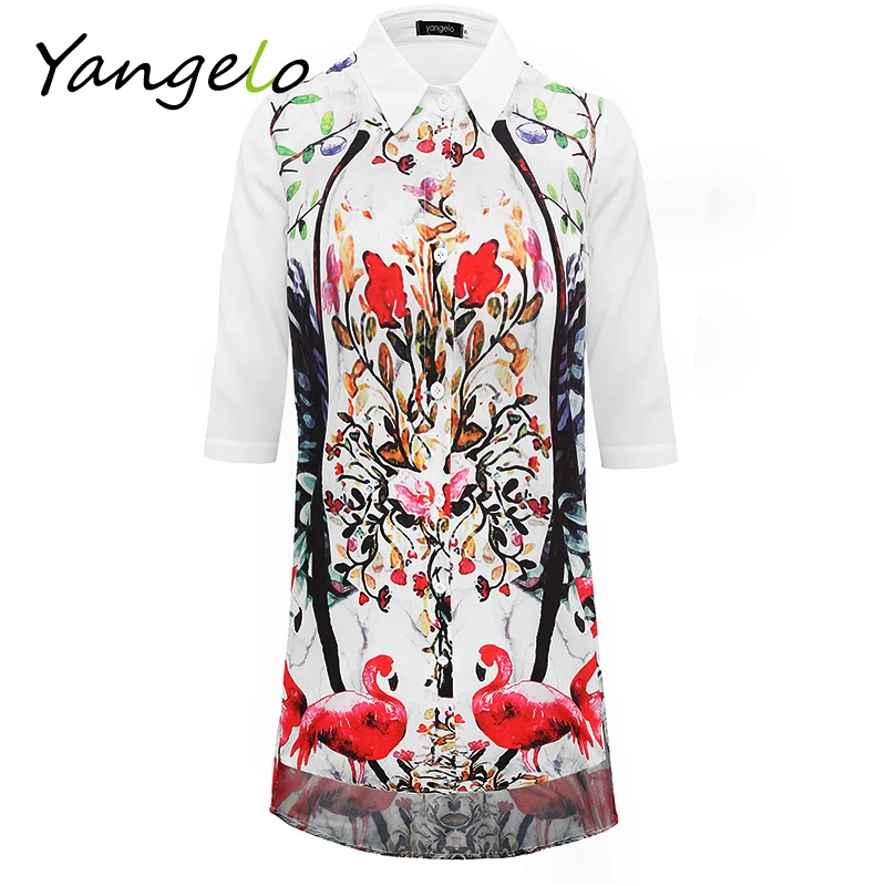 

2016 summer new European and American printing loose linen Flamingos A Dress Shirt