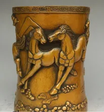 י"מ 321 סיני ברונזה סוסים סוס ריצה מיכל עט סיר מברשת מחזיק עיפרון אגרטל(China)