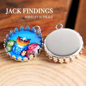 

20mm 10pcs High Quality Silver Plated Copper Round Crown Cabochon Base Cameo Settings Blank Tray Bezel 2015 New Style