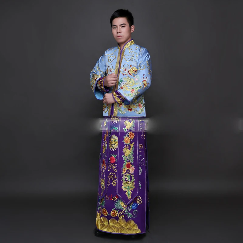 Chinese traditional wedding Uniform Man Clothing groom Gown Robe Show Cosplay Prince Blue Suits Traditional young master Costume |