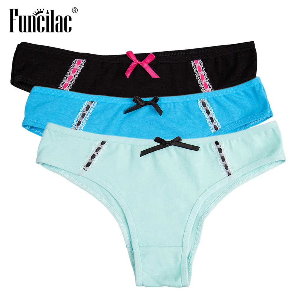 

FUNCILAC Brand Women Briefs Lace Patchwork Underwear Sexy Ladies Panties Cotton Soft Female Intimates Lingerie Free Shiping 3pcs