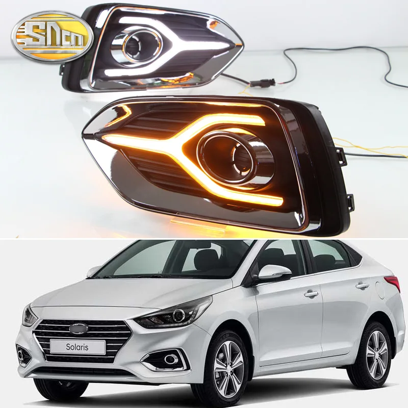 

2PCS LED Daytime Running Light For Hyundai Accent Solaris 2017 2018 Yellow Turn Signal Function 12V Car DRL Fog Lamp Decoration