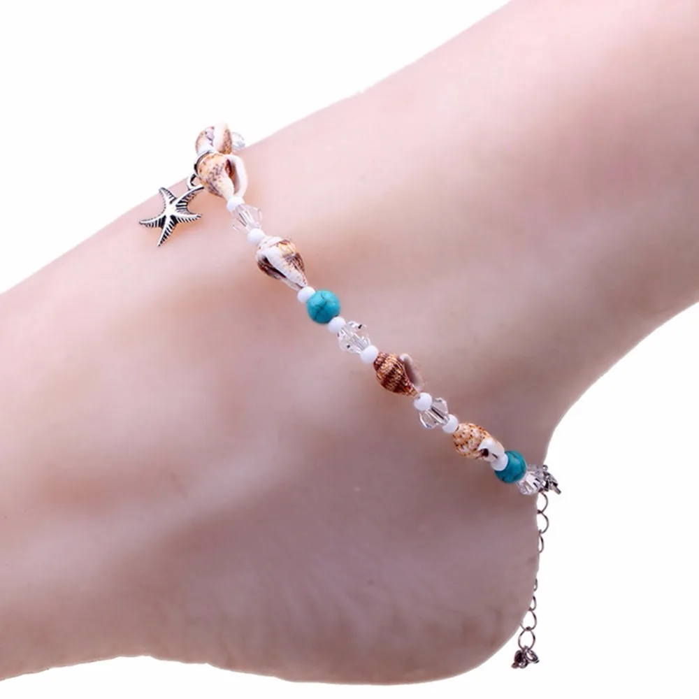 Summer Beach Starfish Shell Crystal And Alloy Ankle For Girls Women Pendant Fashion Design Foot