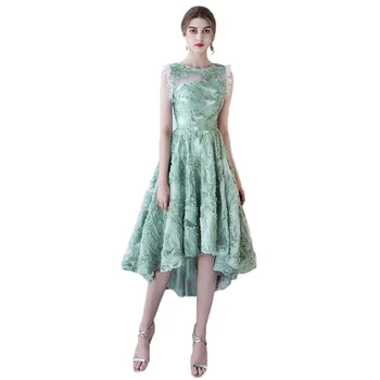 

Party Dress Women Light Green XS-2XL Plus Size 19 New Spring Summer Noble Elegant Slim Fairy Host Irregular Dress Vestidos CX845