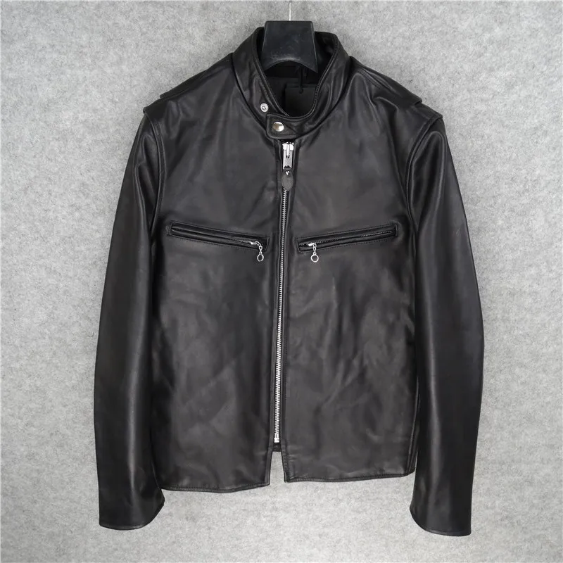 

Harajuku Mens Top Quality Horsehide Real Leather Biker Jacket Gothic Zip Stand Collar Windbreaker Coat Streetwear Leather Jacket