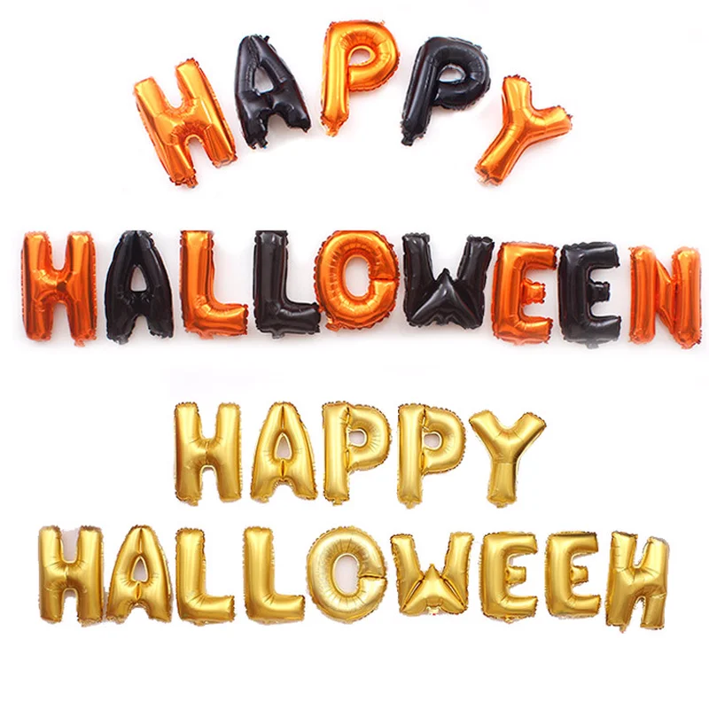 

16inch Happy Halloween Aluminum Foil Letter Balloon Set for Halloween Party Decoration,Pumpkin Yellow Mixed Color Combination