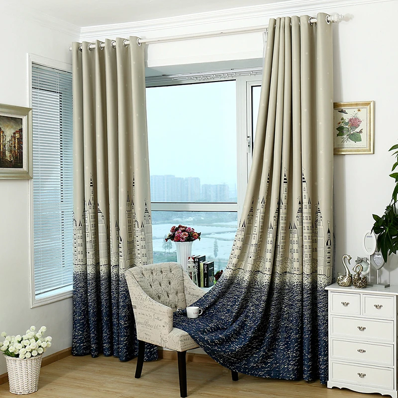Modern Style French Window Blackout Curtains Balcony Castle City
