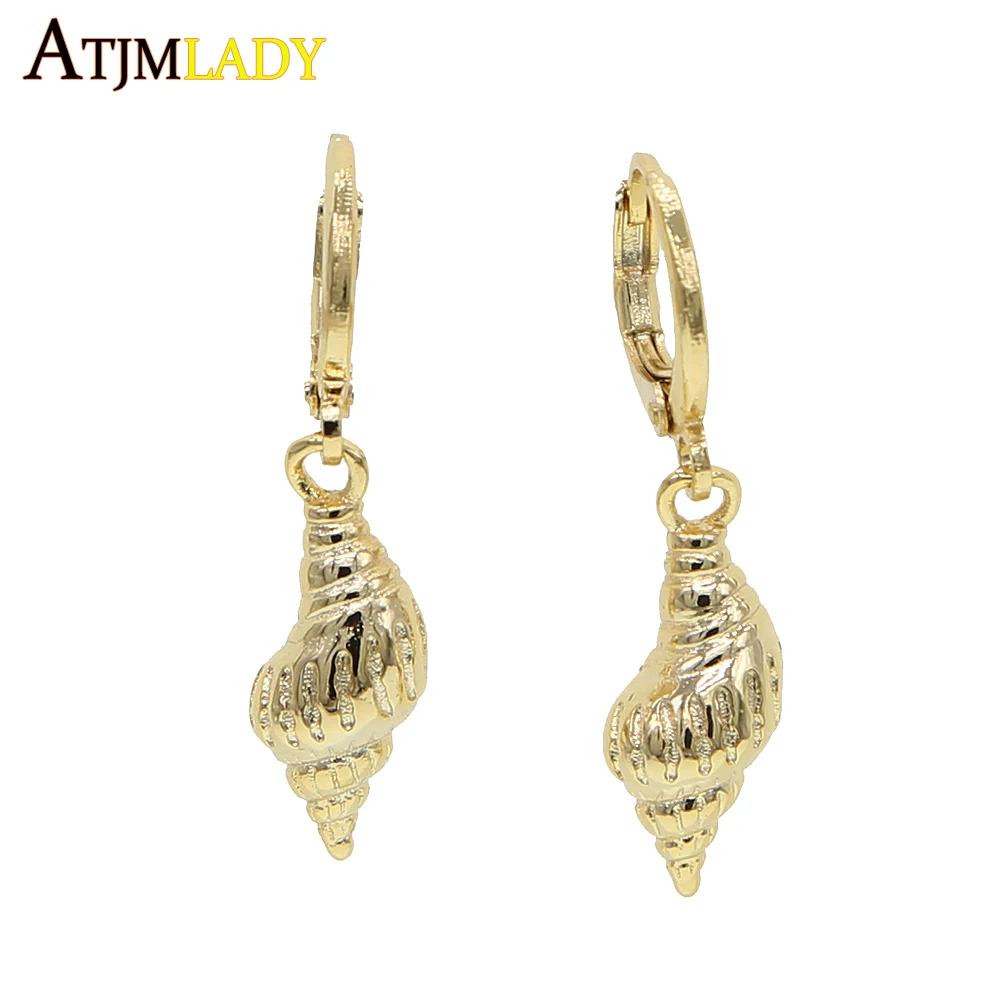 

2019 Christmas gift fashion summer beach jewelry sea conch drop charm Gold color classic trendy earring for women