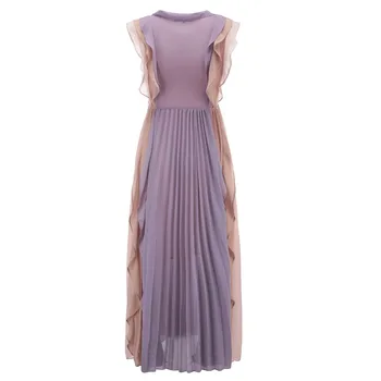 

women dresses summer 2018 new blur ruffles fashion slim pleated lady elegant chiffon purple dresses top quality