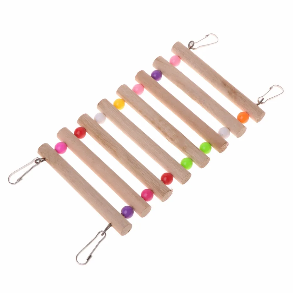 

Parrot Toys Wooden Ladder Stair Stand Holder Birds Creative Bridge Colorful Bead