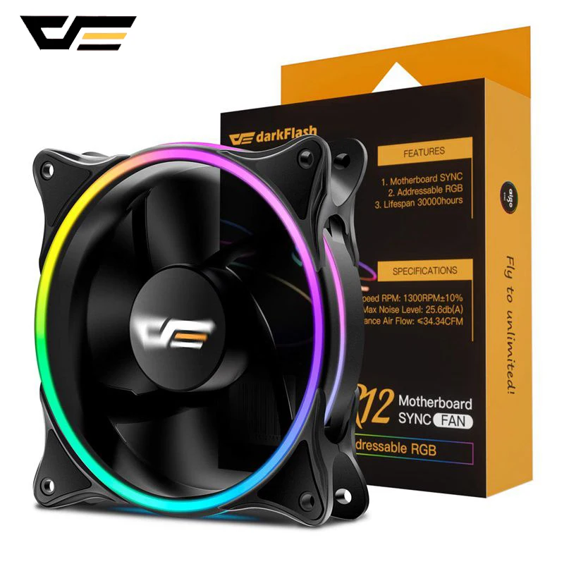 

darkFlash RGB Case Fan 120mm 3P-5v Aura Sync PC Cases CPU Cooler Cooling Fans Addressable Quiet Remote LED Computer Case Fan