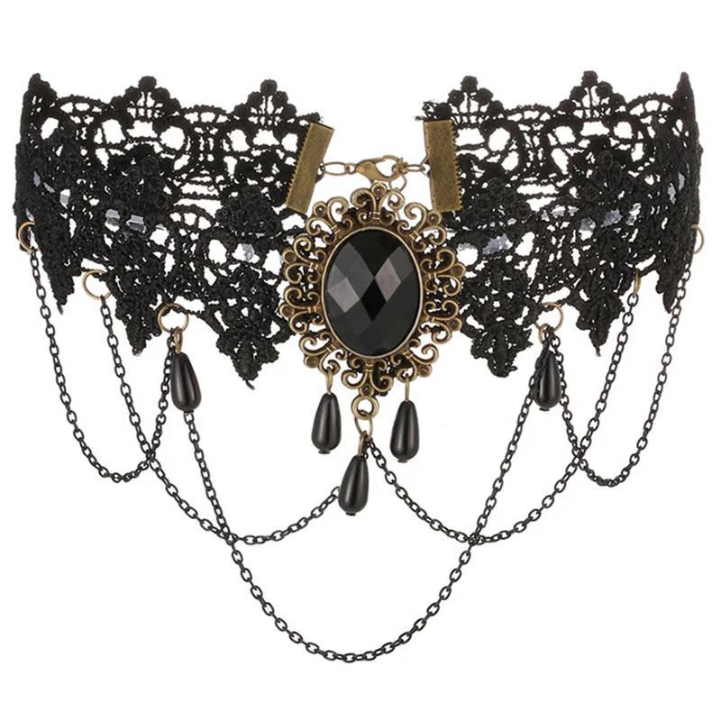 JOUVAL колье, сексуальные Чокеры в готическом стиле, Кристальное черное кружевное ожерелье-чокер на шею, винтажное викторианское женское чокер в стиле стимпанк, ювелирные изделия - Окраска металла: N1637C11