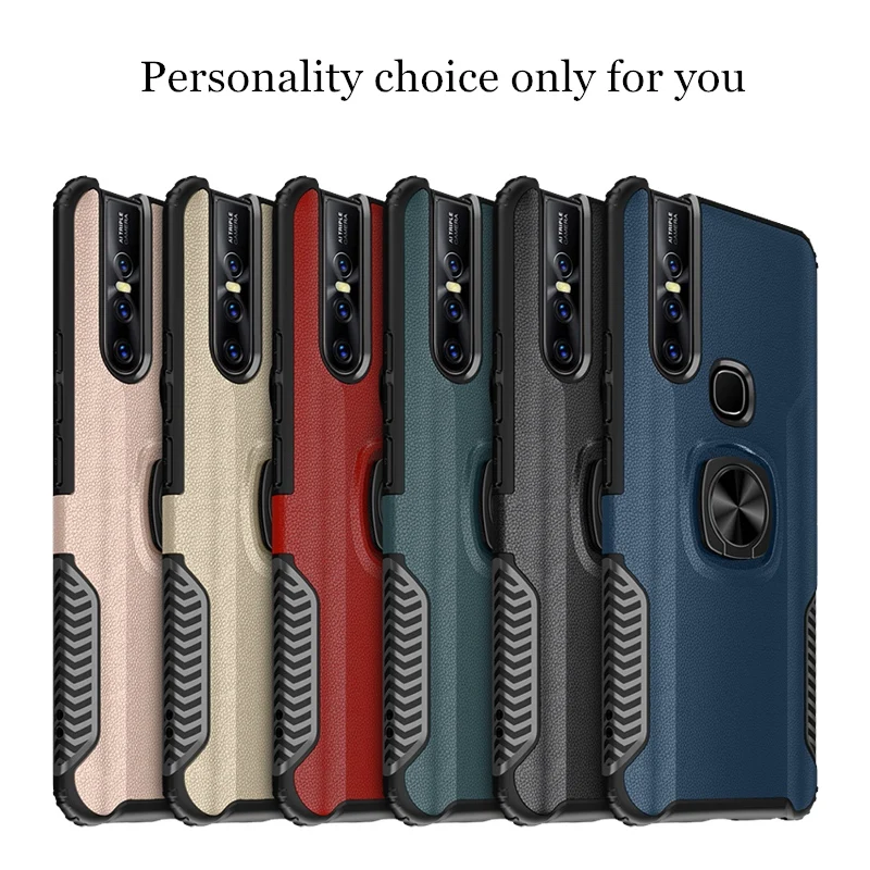 For VIVO V15 Pro Case Skin Texture Metal Ring Silicone Car Stand Back Cover for VIVO V15 Case Armor Hard PC Fundas Car Holder