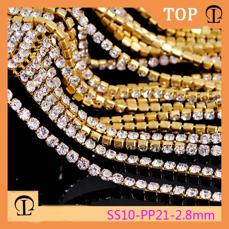 

10m/lot rhinestones Chain 2-6mm Gold/Silver claw sticker glass applique strass crystal for Sew On needlework clothes decoration